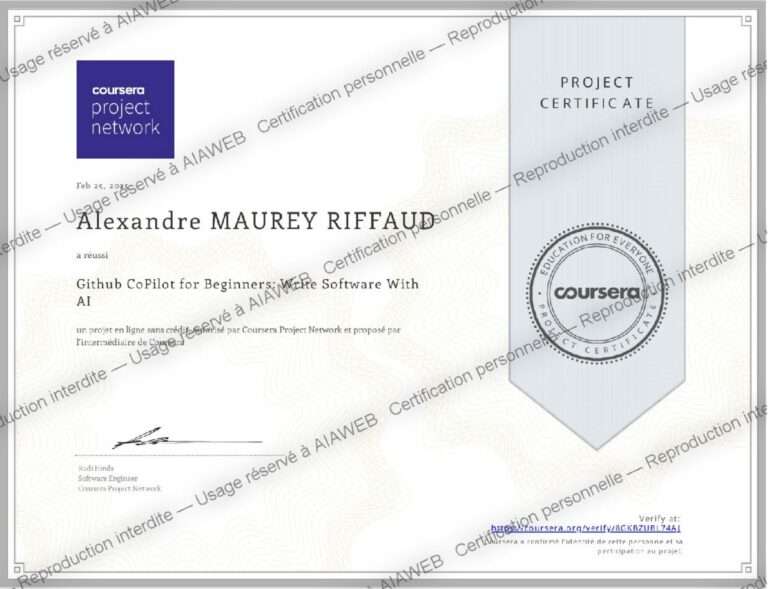 Certification : Github CoPilot for Beginners: AI Software With AI