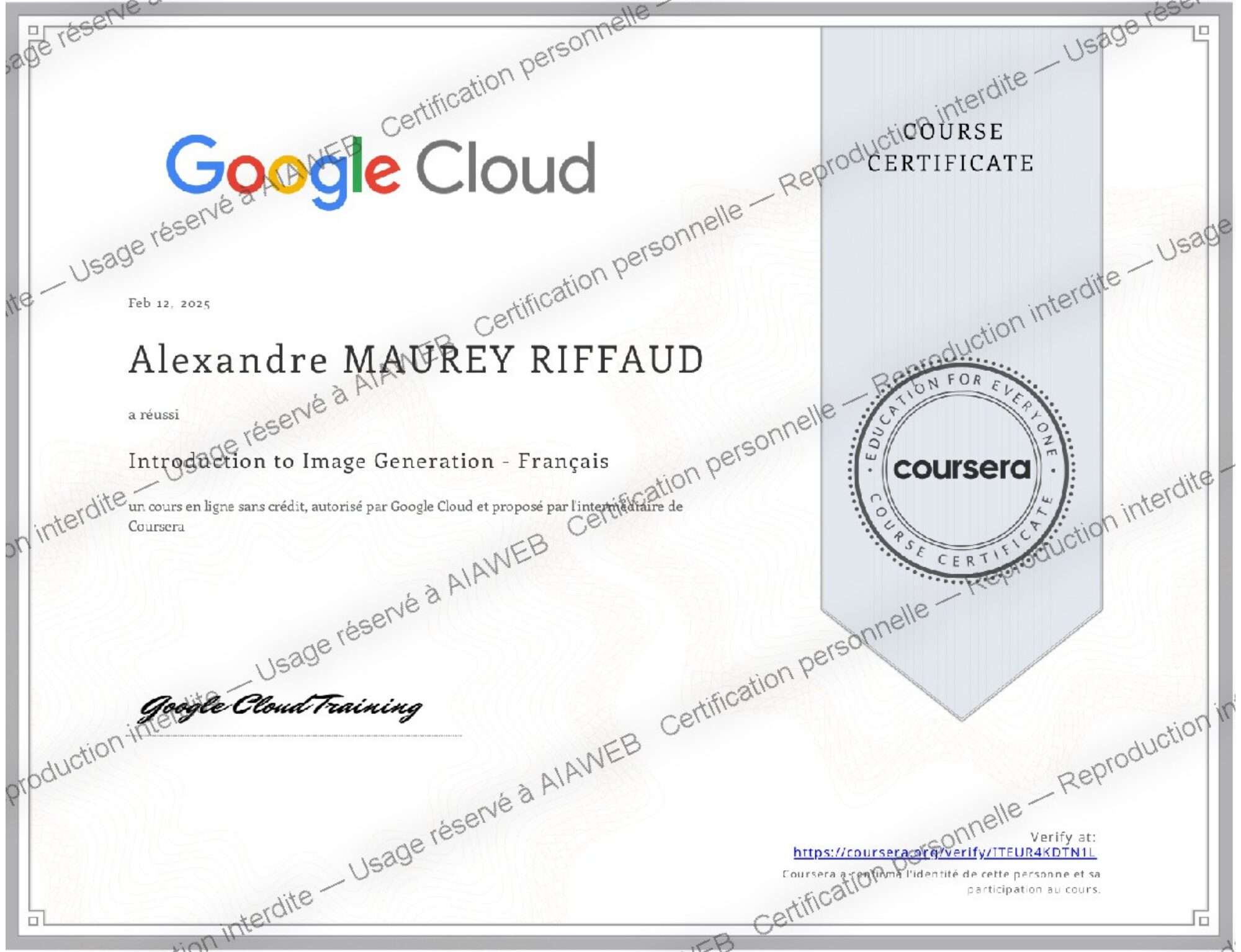 Certification : Introduction to Image Generation